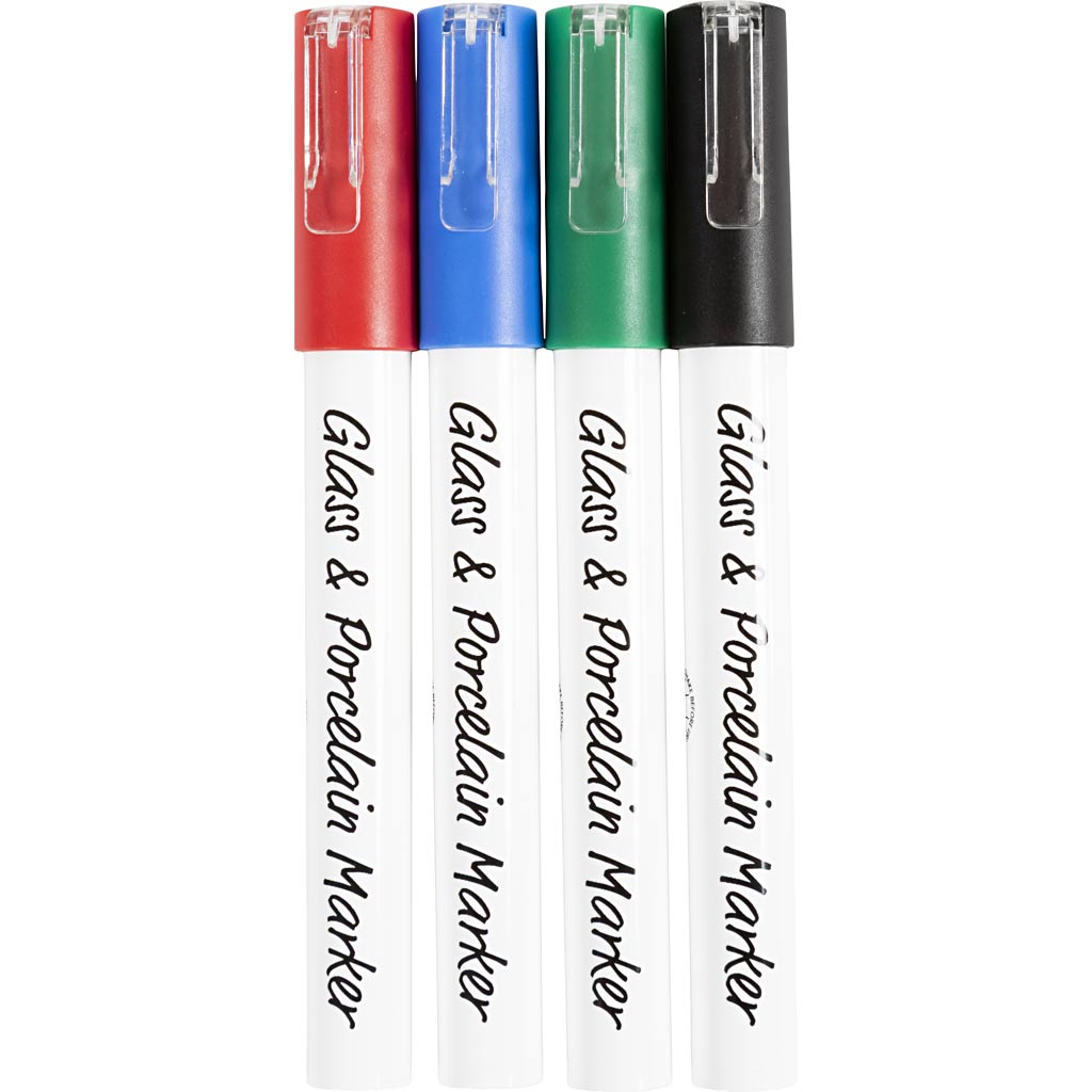 Kreativunternehmen https: www.cchobby.nl Glas-Porzellan-Marker-Linienstärke-1-2-mm-halbopak-schwarz-blau-grün-rot-4-teilig-1-Box