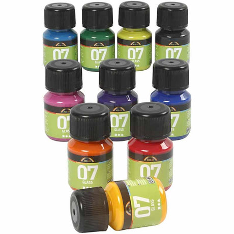 Permanente Glasfarbe - Set von 10 Farben, 30 ml