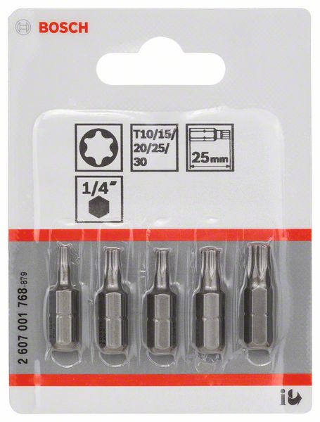 Bosch Zubehör 5-teiliger Bitsatz extra hart (Torx®) T 10; t 15; t 20; t 25; t 30; 25 mm – 2607001768