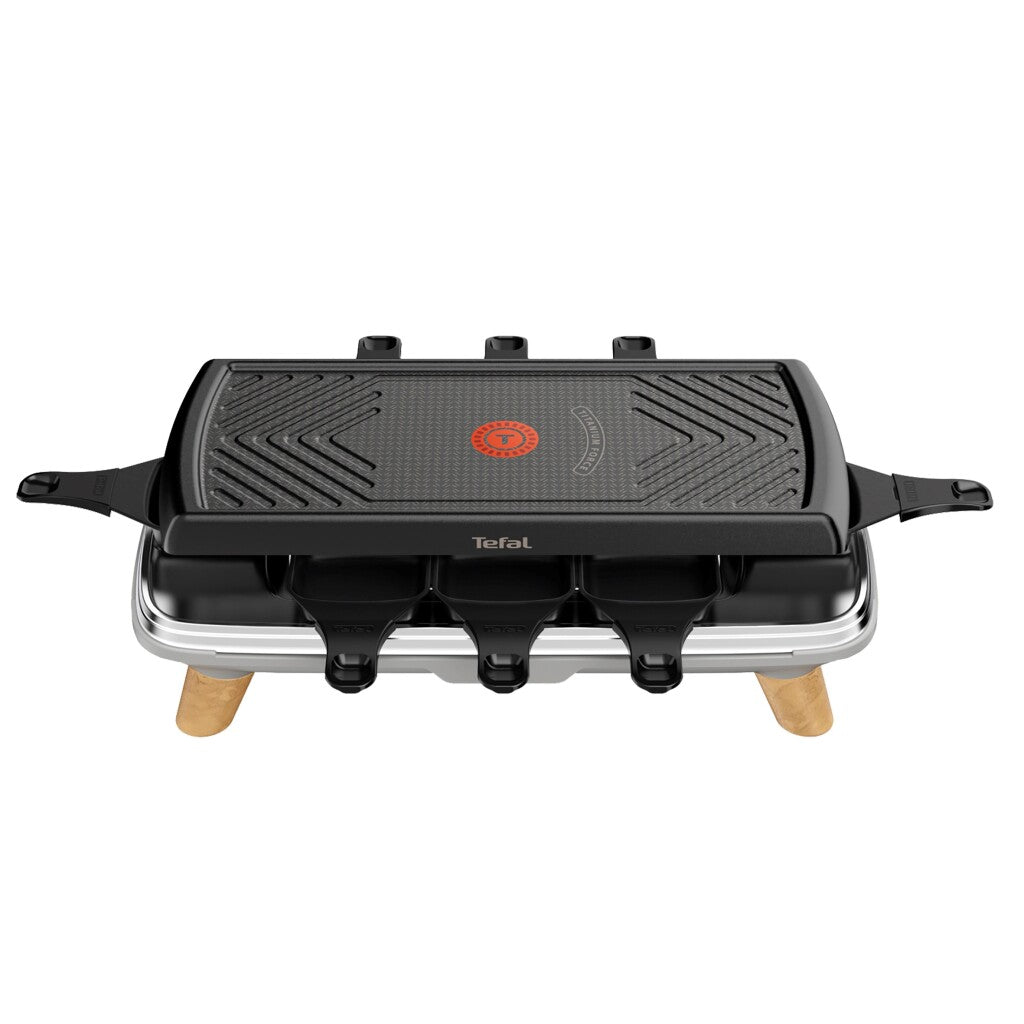 Tefal Tefal RE610D 3in1 Raclette für 8 Personen, schwarzes Edelstahlholz