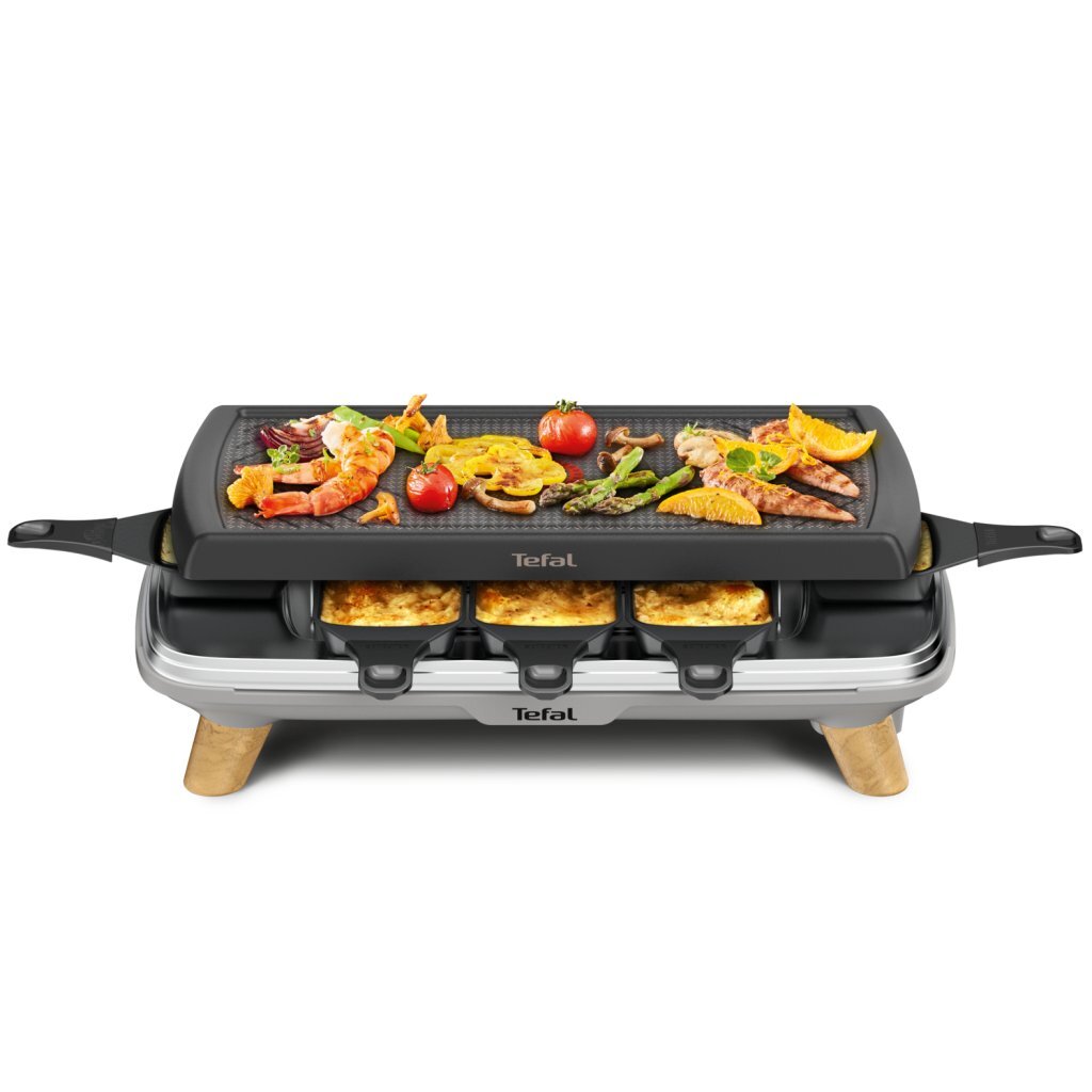 Tefal Tefal RE610D 3in1 Raclette für 8 Personen, schwarzes Edelstahlholz