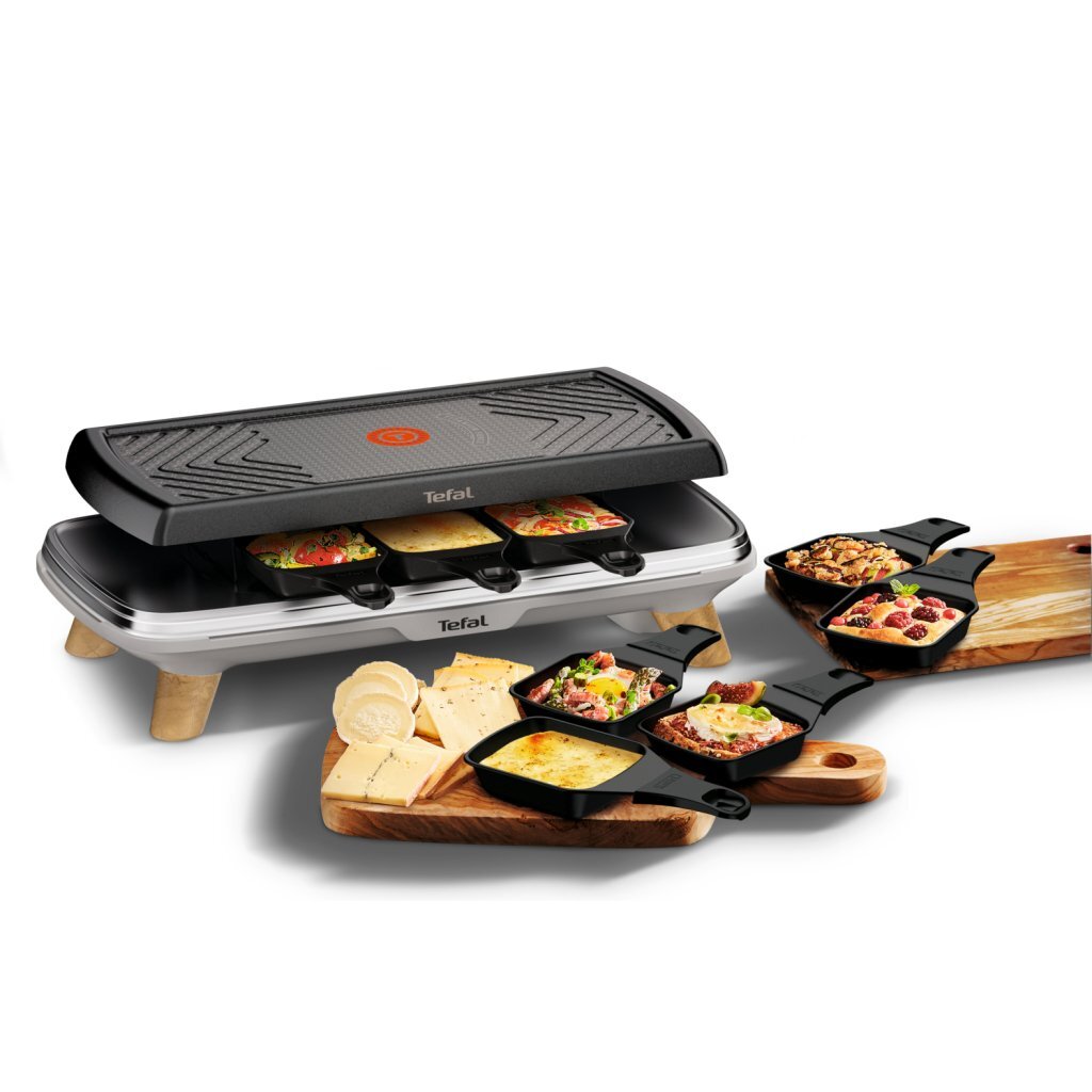Tefal Tefal RE610D 3in1 Raclette für 8 Personen, schwarzes Edelstahlholz