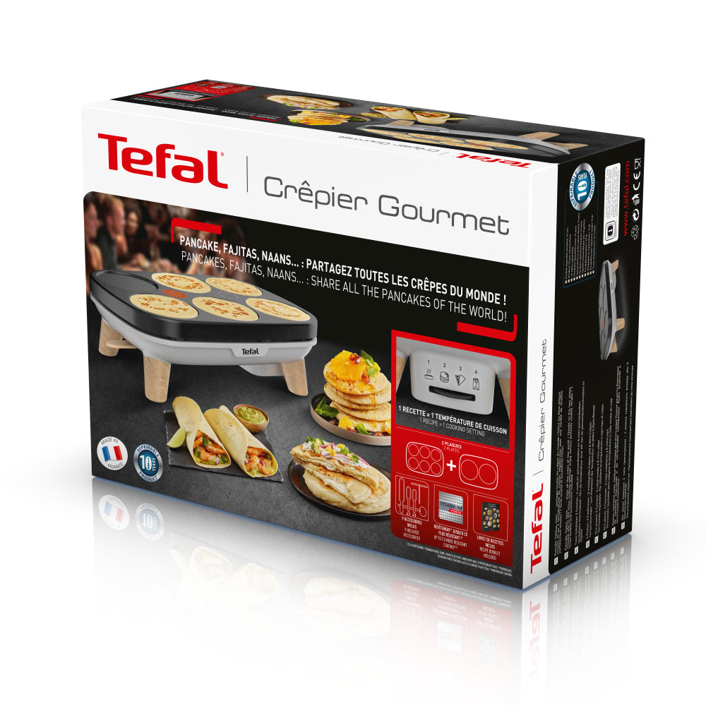 Tefal Tefal PY900D12 Elektrische Cr ecirc;pe-Grillplatte, Schwarz, Grau, Holz
