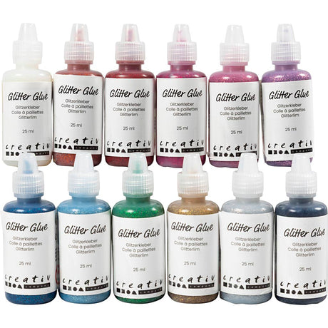 Kreativfirma Glitzer Kleber verschiedener Farben, 12x25ml