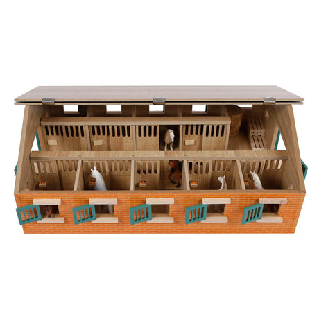 Kinderglobus Pferdestall Holz mit 9 Pferdeboxen 1:32