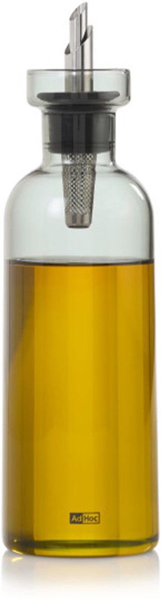 Ad hoc adhoc aromapour olijfolie- en azijnfles met schenktuit – 500 ml – grijs glazen oliedispenser met rvs dop – lekvrij precies schenken – design keukenaccessoire