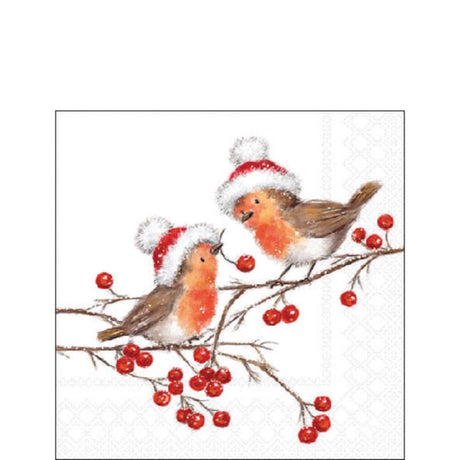 Ambiente Servietten 25cm Weihnachten Rotkehlchen weiß FSC Mix