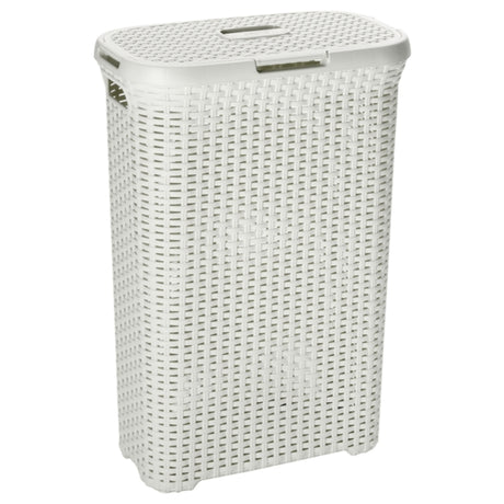 Wäschebox im Curver-Stil mit Deckel im Rattan-Stil, 40 Liter, elfenbeinfarben, 45 x 26 x 62 cm