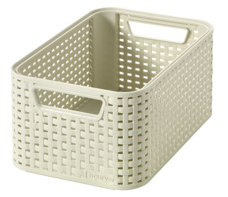 Korb im Curver-Stil, Rattan-Stil, elfenbeinfarben, 12,9 x 28,5 x 19,4 cm