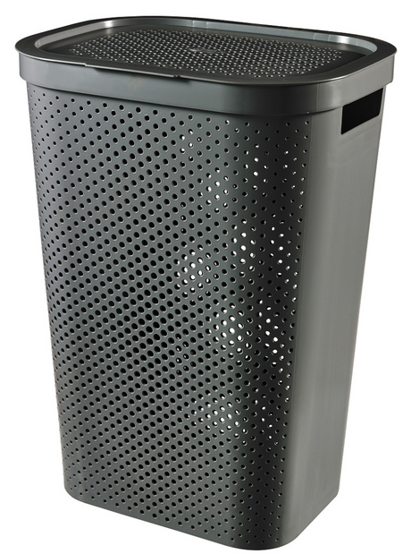 Curver Infinity Recycling Dots Wäschekorb mit Deckel – 60 l – Anthrazit