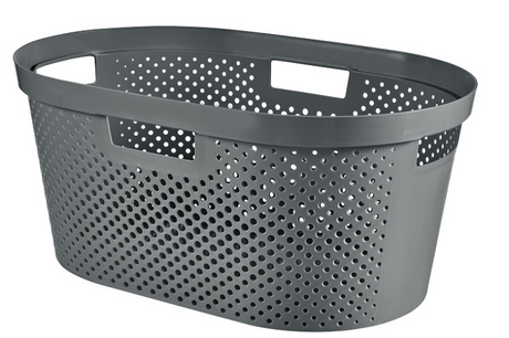 Curver Infinity recycelter Wäschekorb Dots – 40 Liter – 100 % recycelt – Dunkelgrau