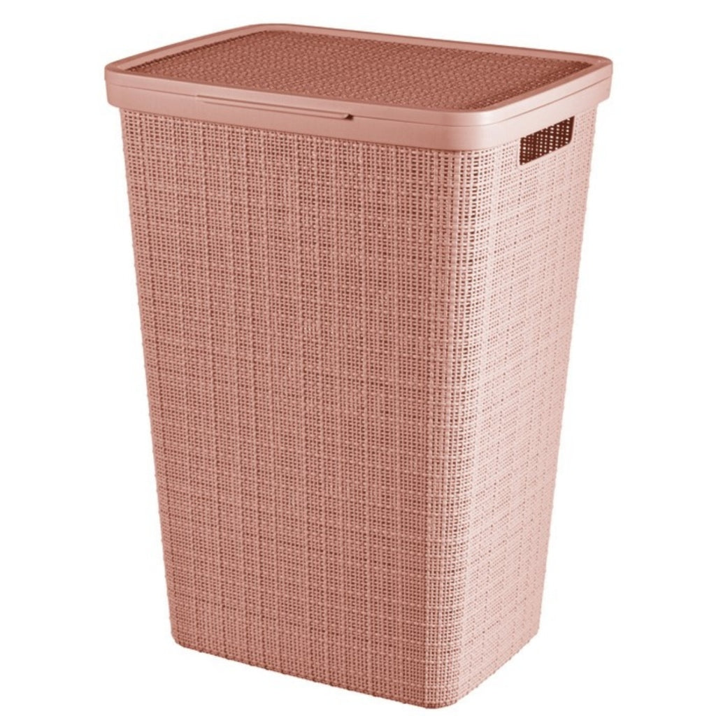 Curver Wäschekorb mit Deckel, Jute-Optik, 58 l, Rosa