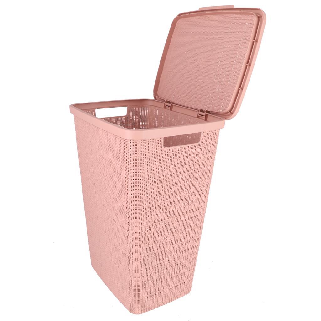 Curver Wäschekorb mit Deckel, Jute-Optik, 58 l, Rosa