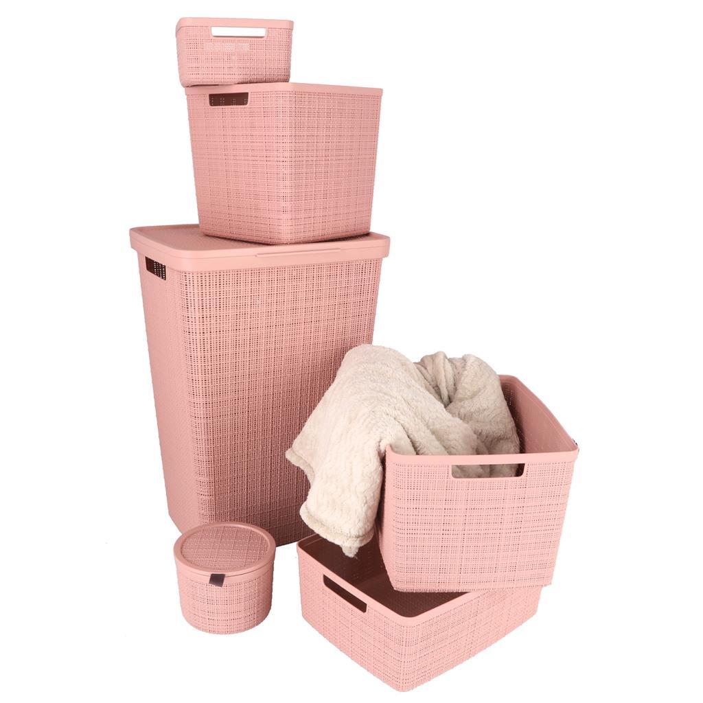 Curver Wäschekorb mit Deckel, Jute-Optik, 58 l, Rosa