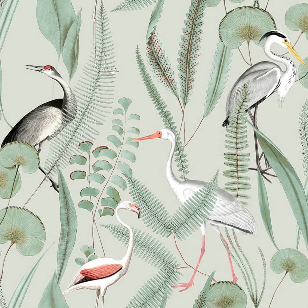 Niederländische Wandverkleidung Tapete Flamingo Minzefarbe