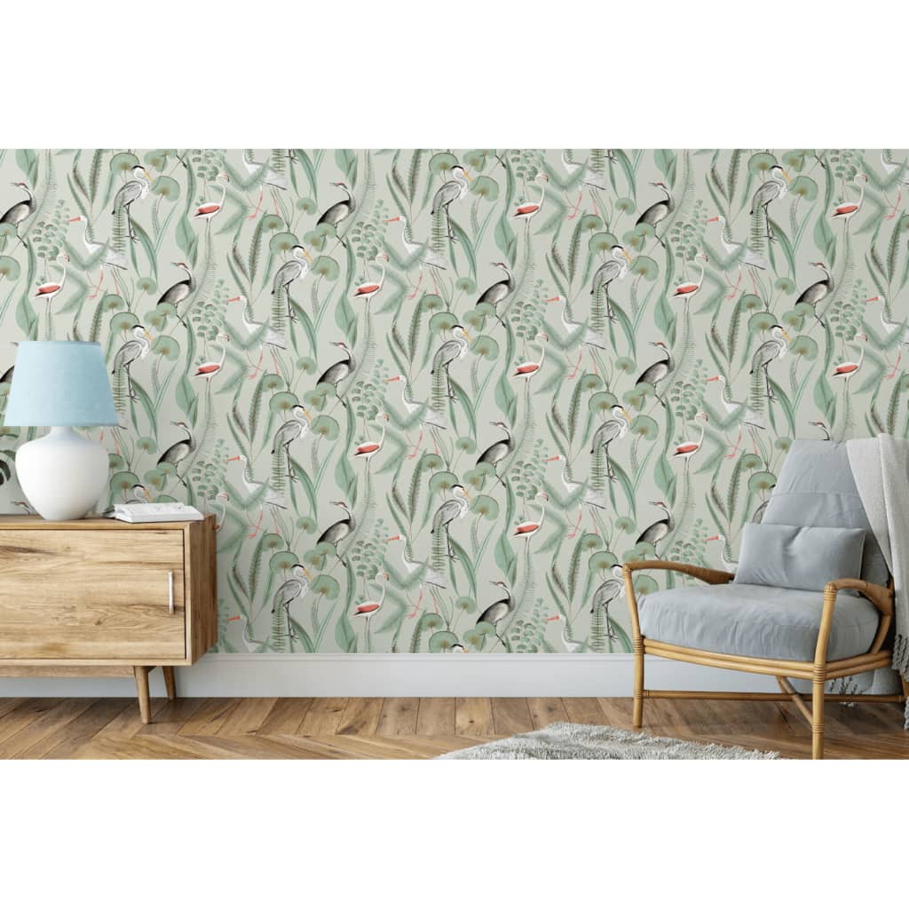 Niederländische Wandverkleidung Tapete Flamingo Minzefarbe