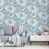 Niederländische Wandverkleidung niederländische Wandverkaufswallpaper Monstera Blätter blau