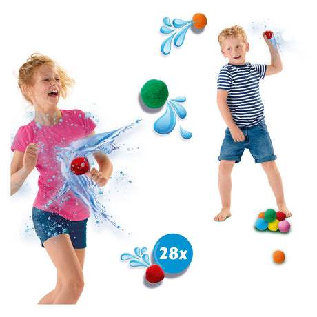 Ses Creative Ses – Spritzwasserbälle – wiederverwendbare Wasserballons – trocken und nass verwendbar – fröhliche Farben – 28 Bälle pro Set – Wasserballon-Alternative – Sommerspiel im Freien – Poolspielzeug
