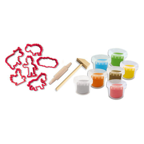 Ses kreativ – mein erstes – Ton-Mega-Set – Werkzeuge und Tonformen – glutenfreier Ton in leuchtenden Farben – trocknet nicht aus – Bauernhof-Thema – mit Nudelholz und Hammer aus Holz