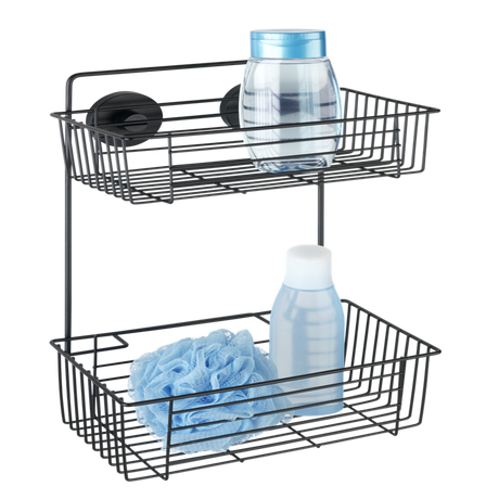Wenko vacuum-loc wandrek 2-laags bari mat zwart 26x17x38cm - doucherek - douchemand - bevestigen zonder boren