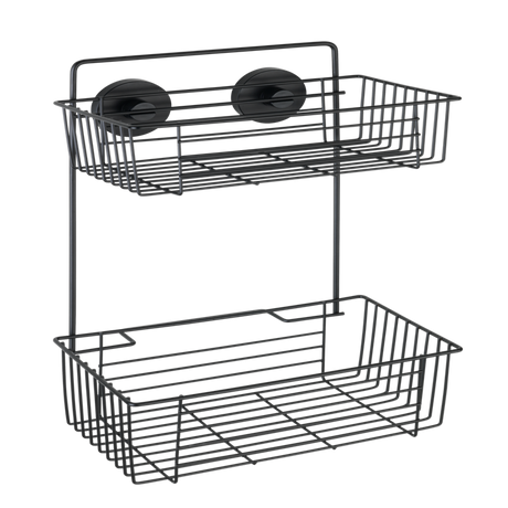 Wenko vacuum-loc wandrek 2-laags bari mat zwart 26x17x38cm - doucherek - douchemand - bevestigen zonder boren