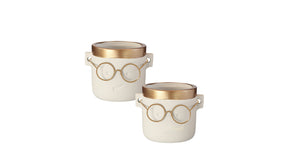 Pot harry cement met bril 2 assortie 12,5x10x10cm ecru-goud
