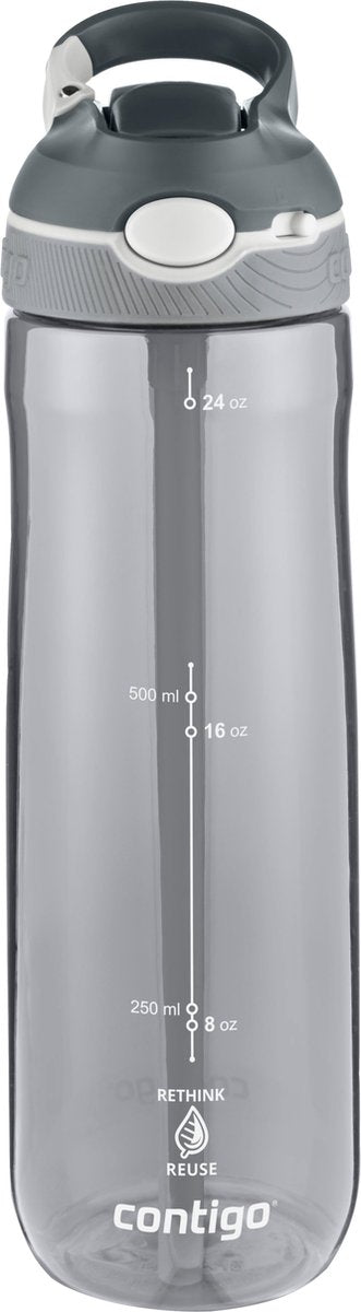 Contigo Ashland Autospout-Wasserflasche mit Strohhalm | große BPA-freie Trinkflasche mit 720 ml | Sportflasche | auslaufsichere Trinkflasche | ideal für die Schule, das Fitnessstudio, Radfahren, Laufen, Walken | Rauch
