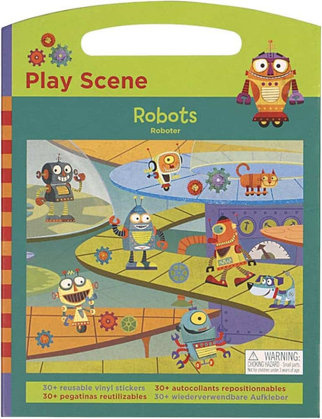Dame-Roboter spielen Szene mit wiederverwendbaren Aufklebern