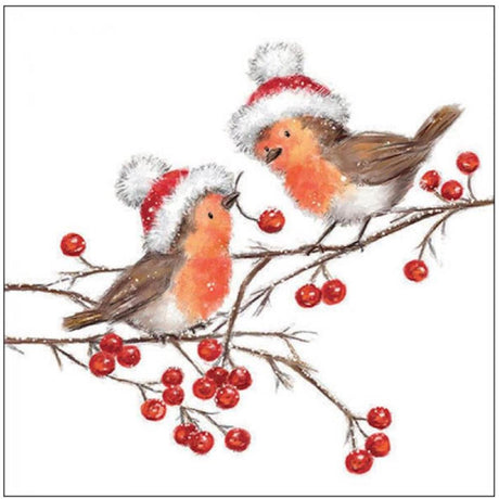 Ambiente Servietten 33cm Weihnachten Rotkehlchen weiß FSC Mix
