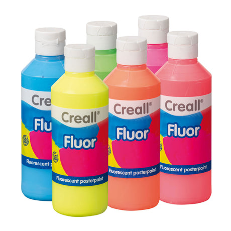 Creall Gouache-Set – Fluor – fluoreszierende Farbe – Set mit 6 fluoreszierenden Farben – 6 x 250 ml – für Kinder und kreative Menschen – hergestellt in den Niederlanden