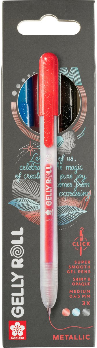 Sakura gelly roll retractable metallic set 3 (rood-blauw-zwart)