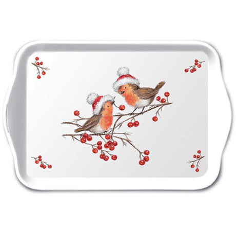 Ambiente-Tablett 13x21cm Weihnachtsrotkehlchen