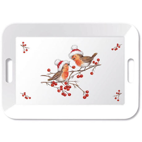 Ambiente-Tablett 33x47cm Weihnachtsrotkehlchen