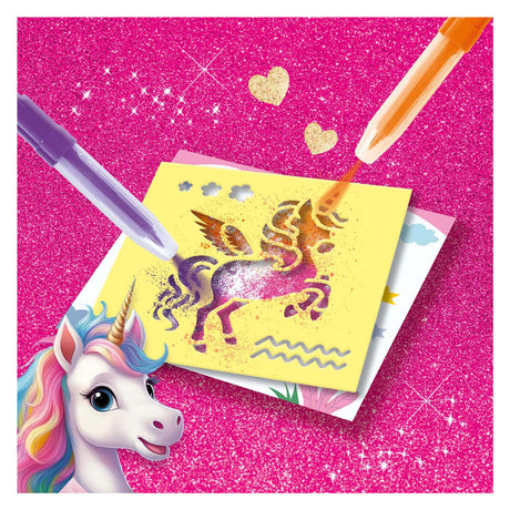 Ses creative – Einhorn – Airbrush-Stifte zum Blasen – Basteln für Mädchen – 12 Farbkarten – aus der Kleidung auswaschbar – ab 5 Jahren