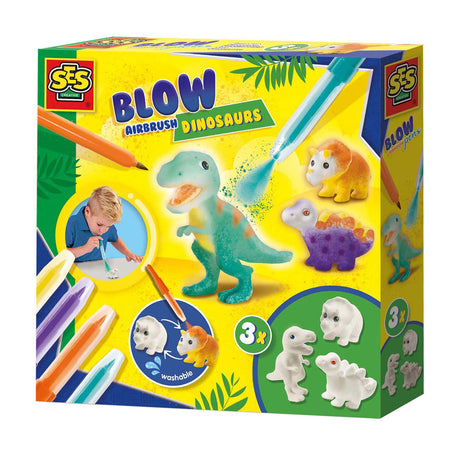 Ses Creative 14295 Blasstifte – Dinosaurier – kreatives Bastelset für Kinder ab 5 Jahren – Dinosaurier mit Blasstiften dekorieren – waschbar und wiederverwendbar – perfekt für Dino-Liebhaber