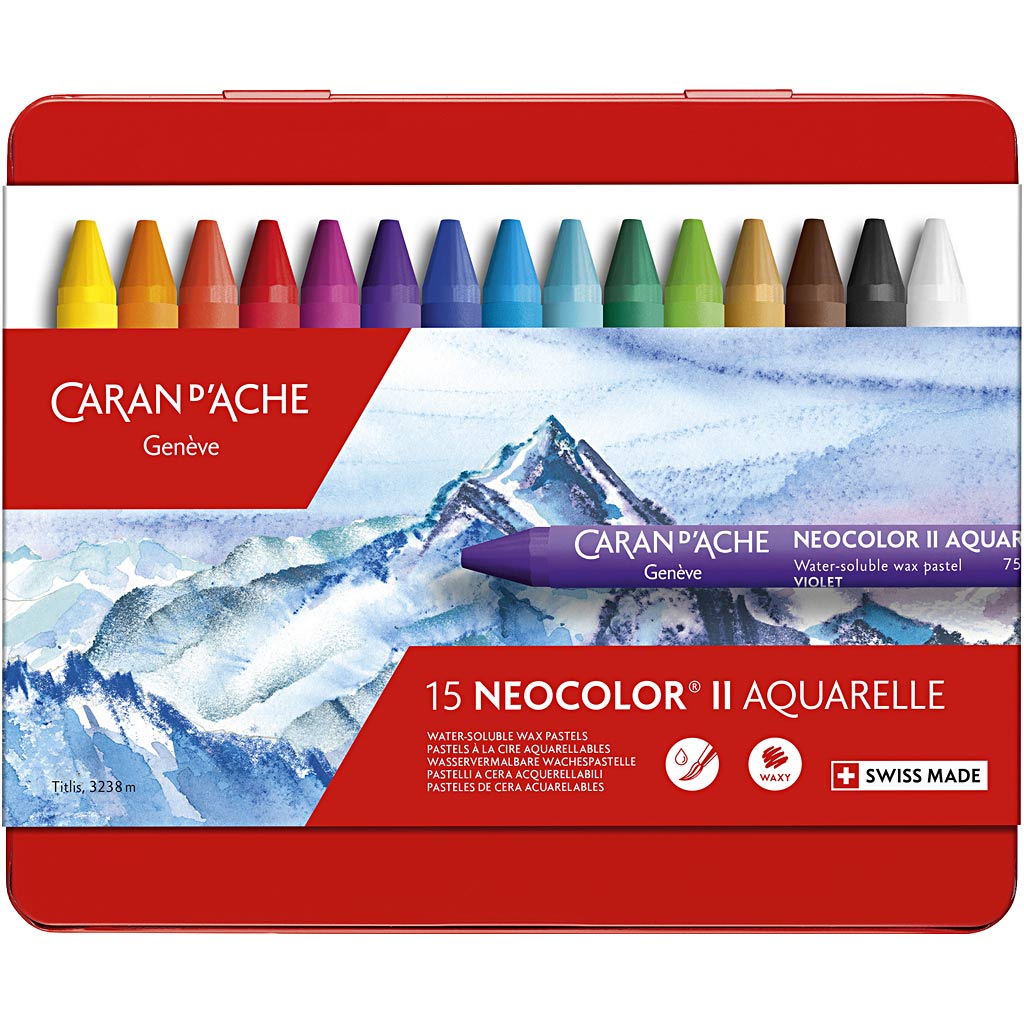 Caran Dache Caran d'Ache Neocolor II, L: 10 cm, Stärke 8,5 mm, verschiedene Farben, 15 Stück 1 Box