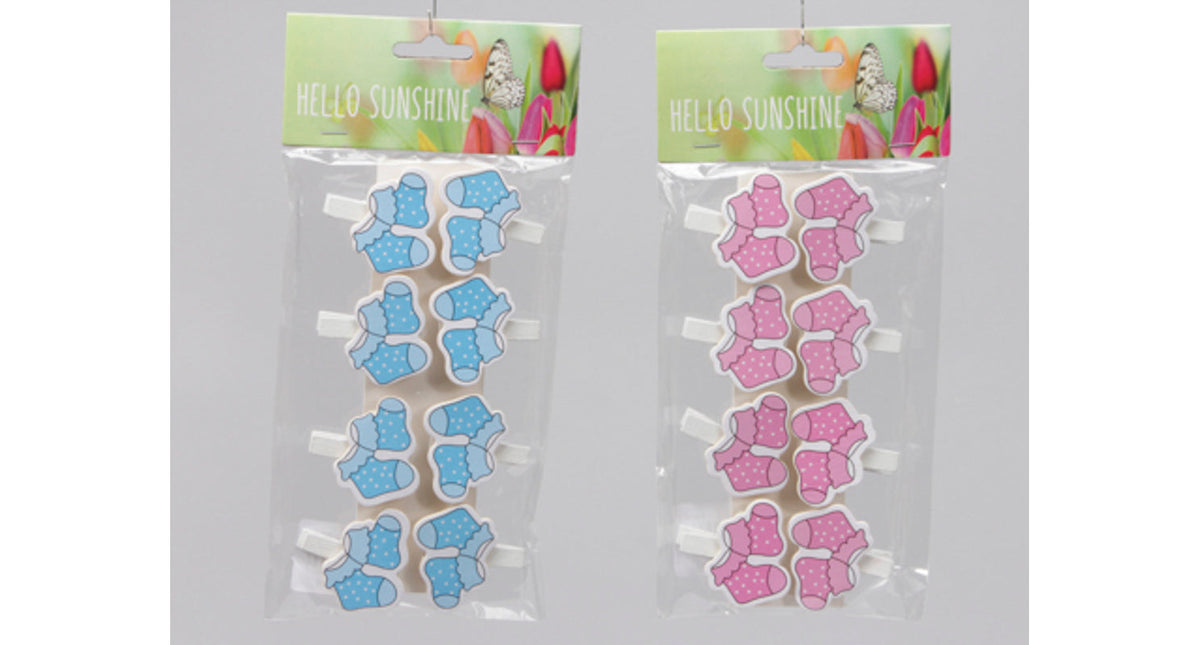 Pbh. 8 wooden socks clip pink blue 4 cm