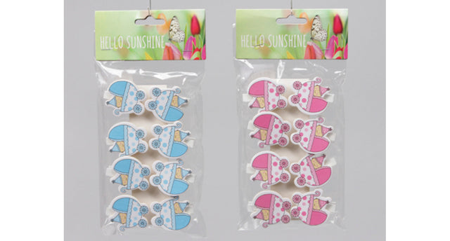 Pbh. 8 wooden cradles clip pink blue 3.5 cm