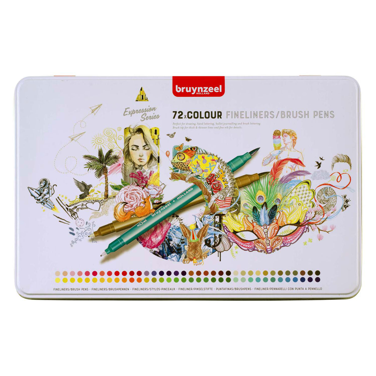 Bruynzeel • Ausdrucks-Fineliner-Pinselstift-Set, 72 Farben