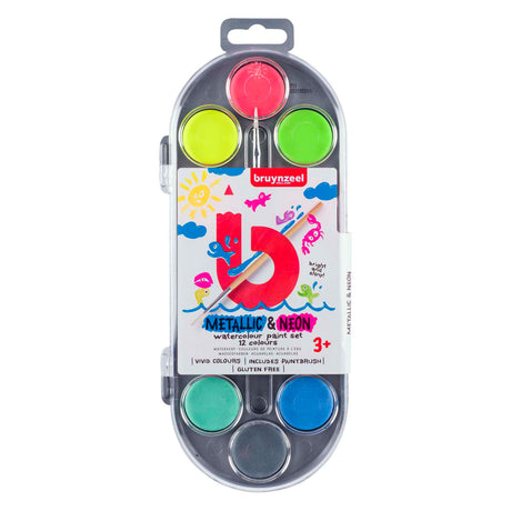 Bruynzeel Aquarell-Set für Kinder, Metallic und Neon