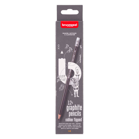 Bruynzeel Teens HB Graphitstift mit Radierspitze, Set 12