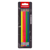 Bruynzeel Graphitstift-Set Neon, 5 HB-Bleistifte mit Radiergummi