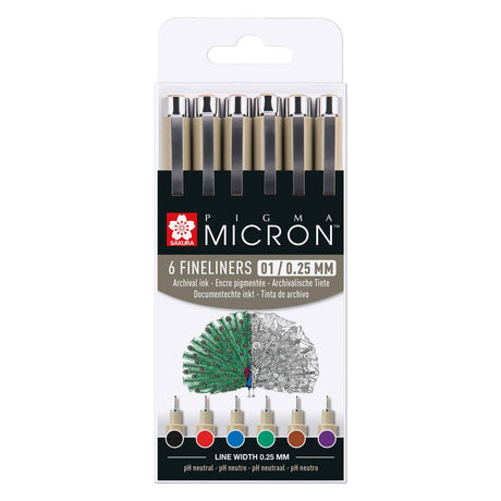Sakura Pigma Micron 01 Federmäppchen mit 6 Grundfarben