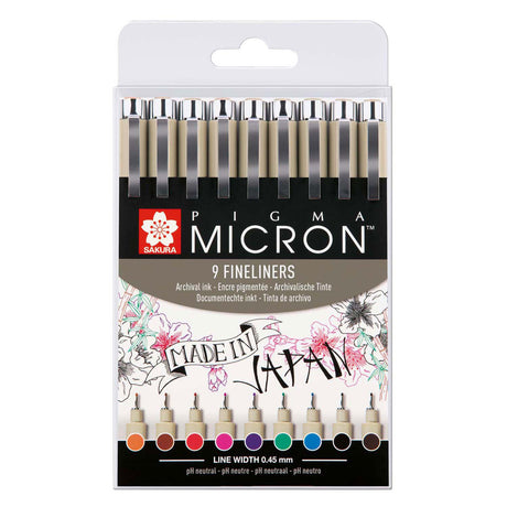 Sakura Pigma Micron 05 Fineliner-Etui – 9 Farben – 0,45 mm