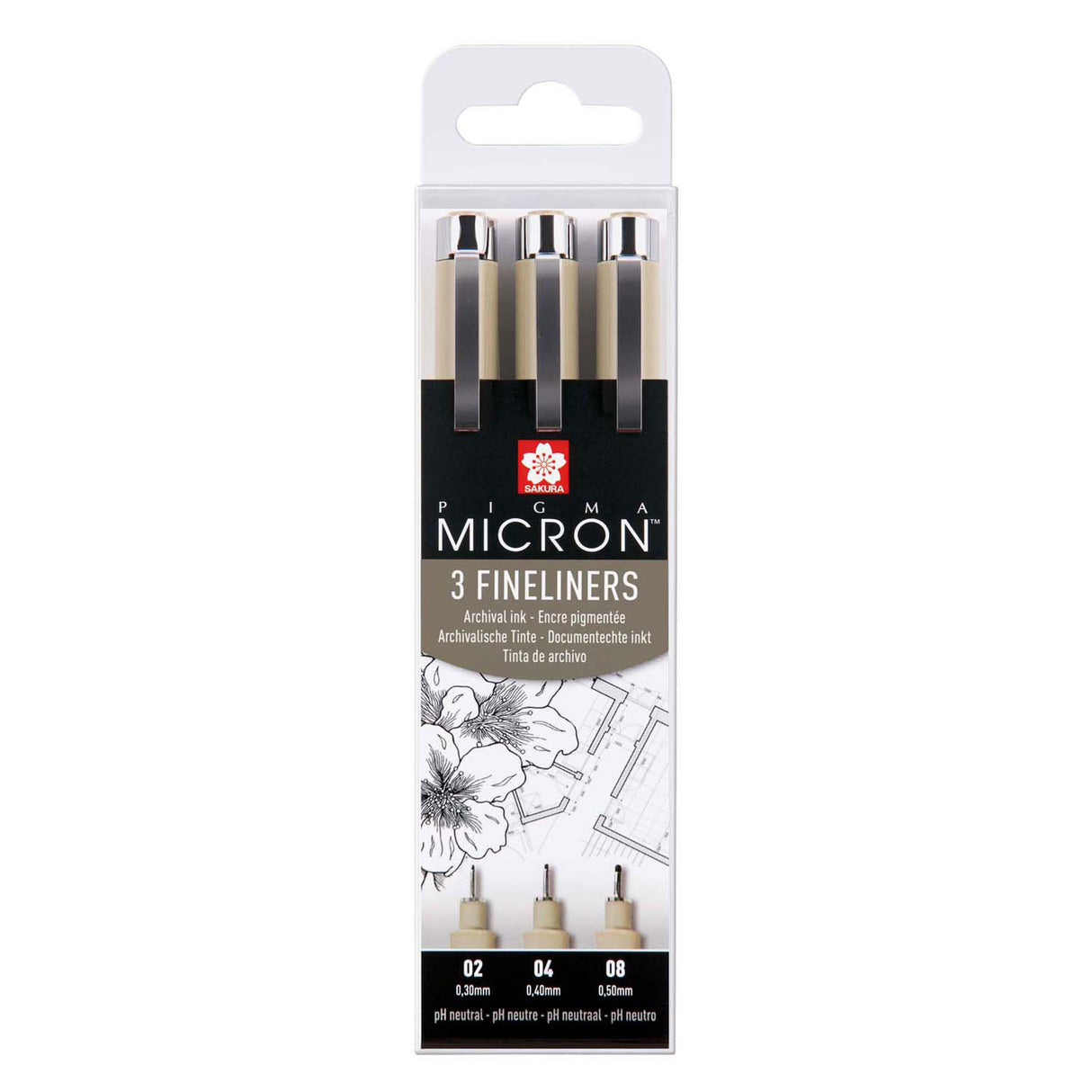 Sakura Pigma Micron Federmäppchen 3 Fineliner schwarz 02-04-08