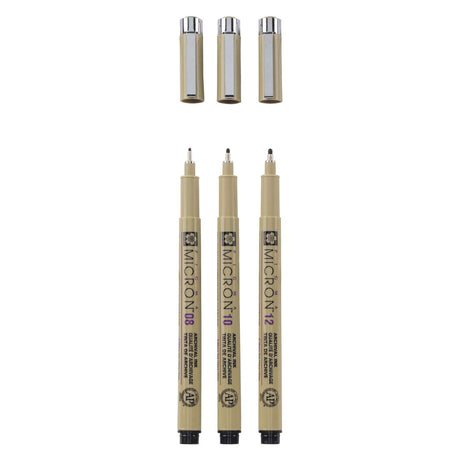 Sakura Pigma Micron Federmäppchen 3 Fineliner schwarz 08-10-12 breit