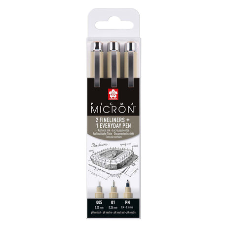 Sakura Pigma Micron Federmäppchen 3 Fineliner schwarz 005-01-pn Bogen.
