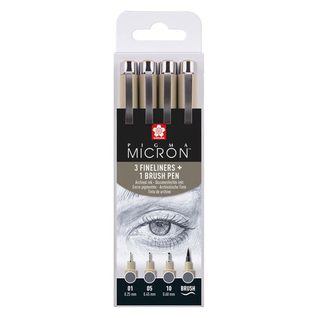 Sakura Pigma Micron Fineliner-Set, 4 Größen, kühles Grau