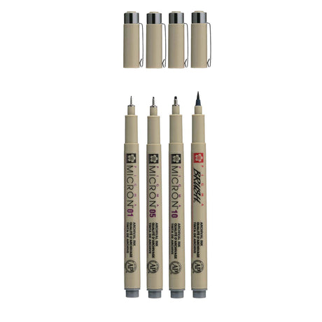 Sakura Pigma Micron Fineliner-Set | 4 Größen, kühles Grau