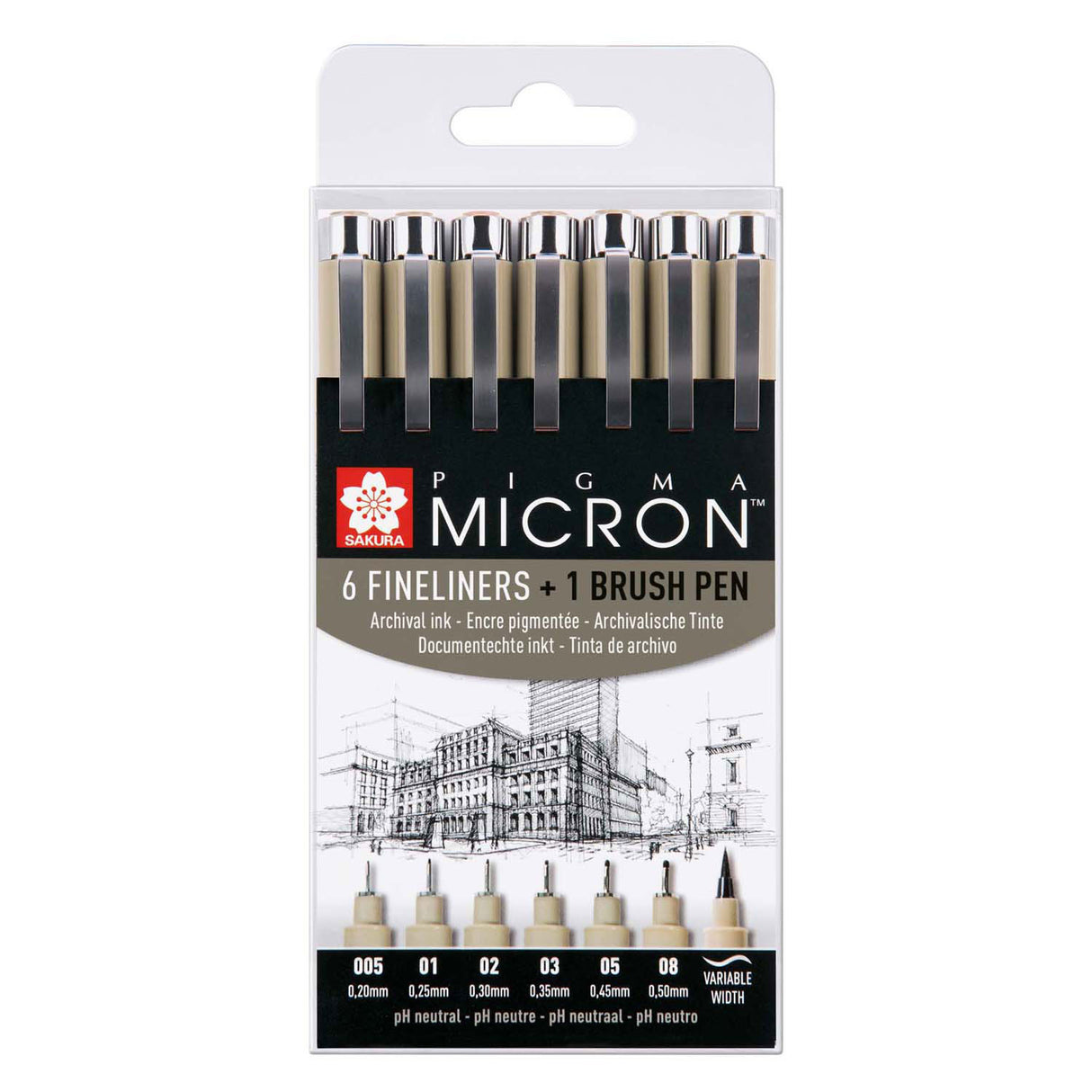 Sakura Pigma Micron Set mit 6 Finelinern und 1 Pigma-Pinsel